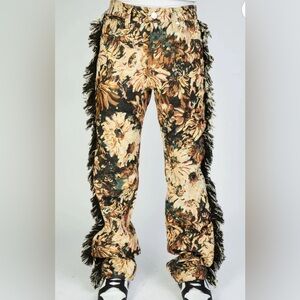 Floral tapestry Fringe Men’s Pants in Beige & Black